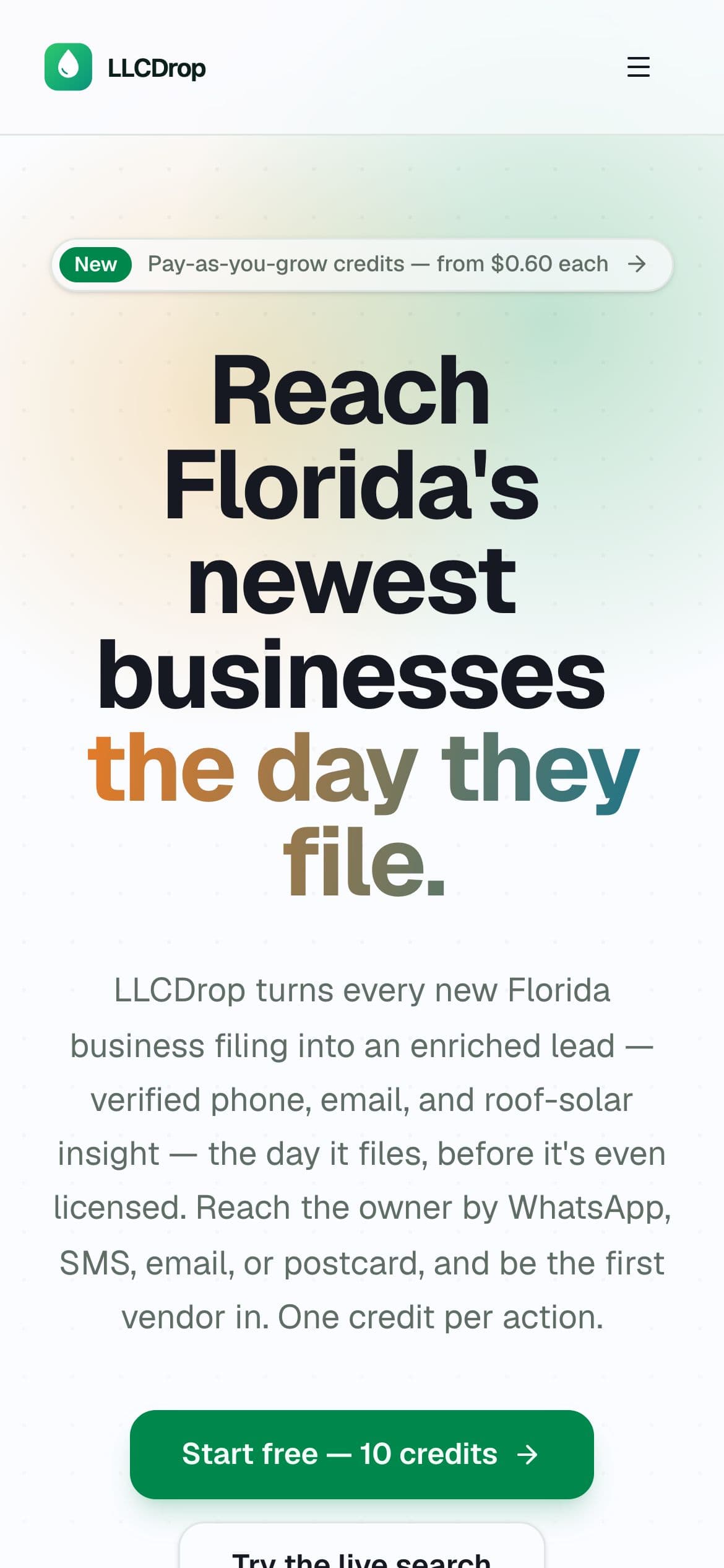 LLCDrop home page on a phone