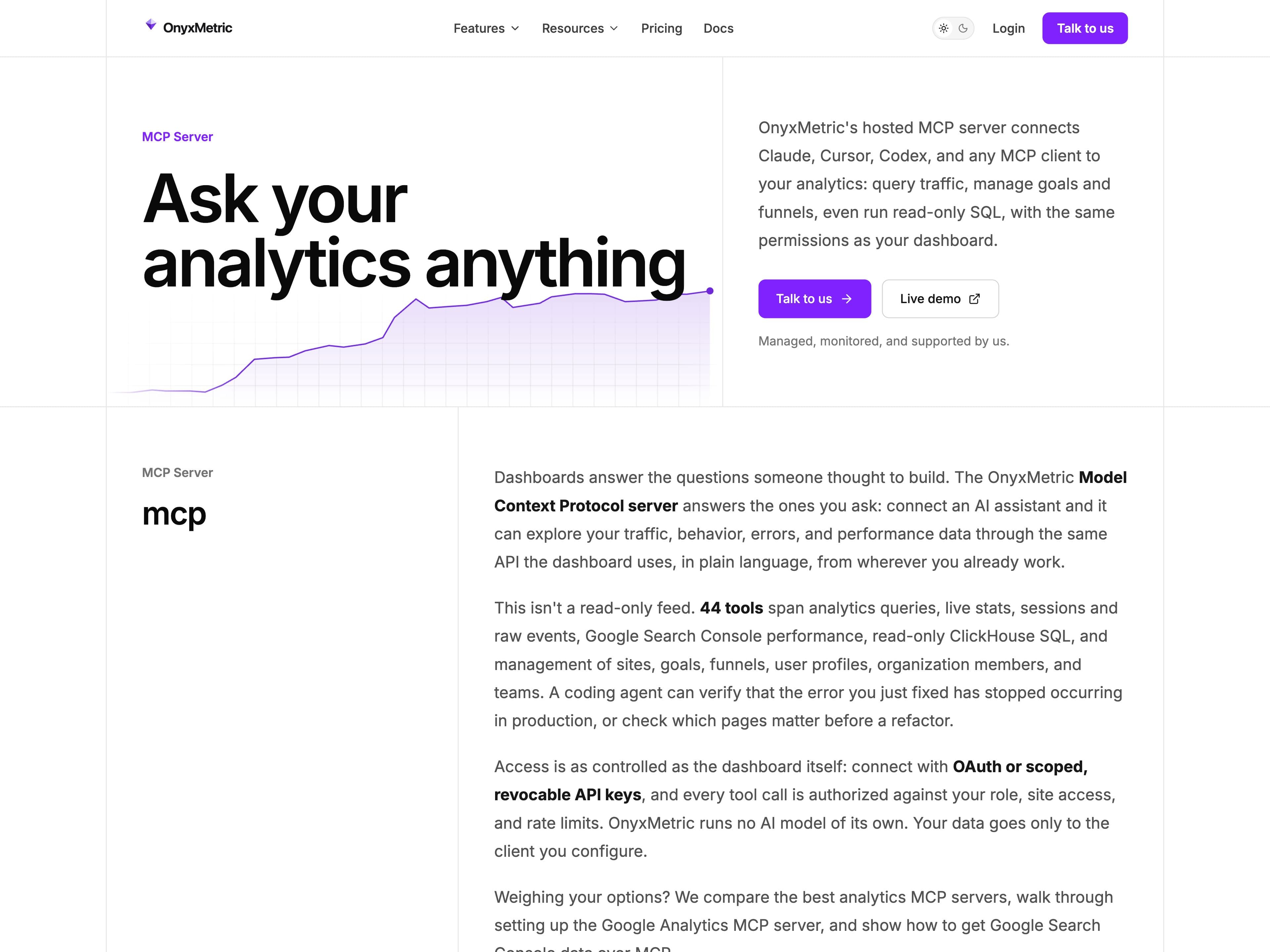 OnyxMetric: MCP server feature page