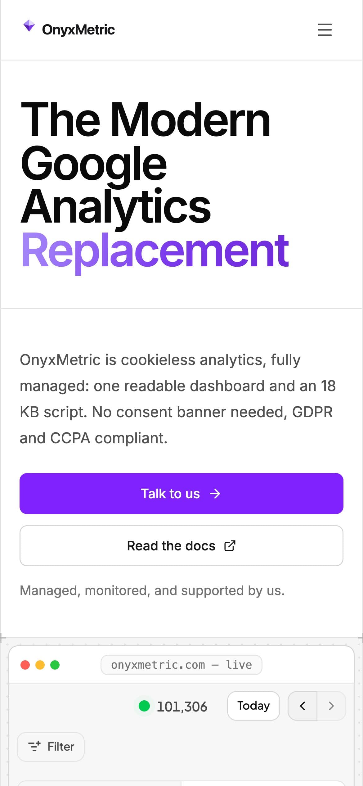 OnyxMetric home page on a phone